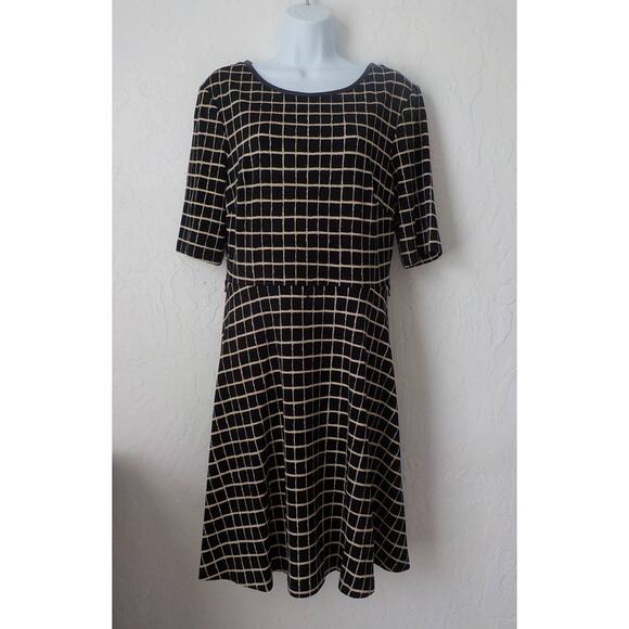 Connected Apparel Women 8 Black Squares Knit Dress Fit Flare Half Sleeve Keyhole - Picture 3 of 11